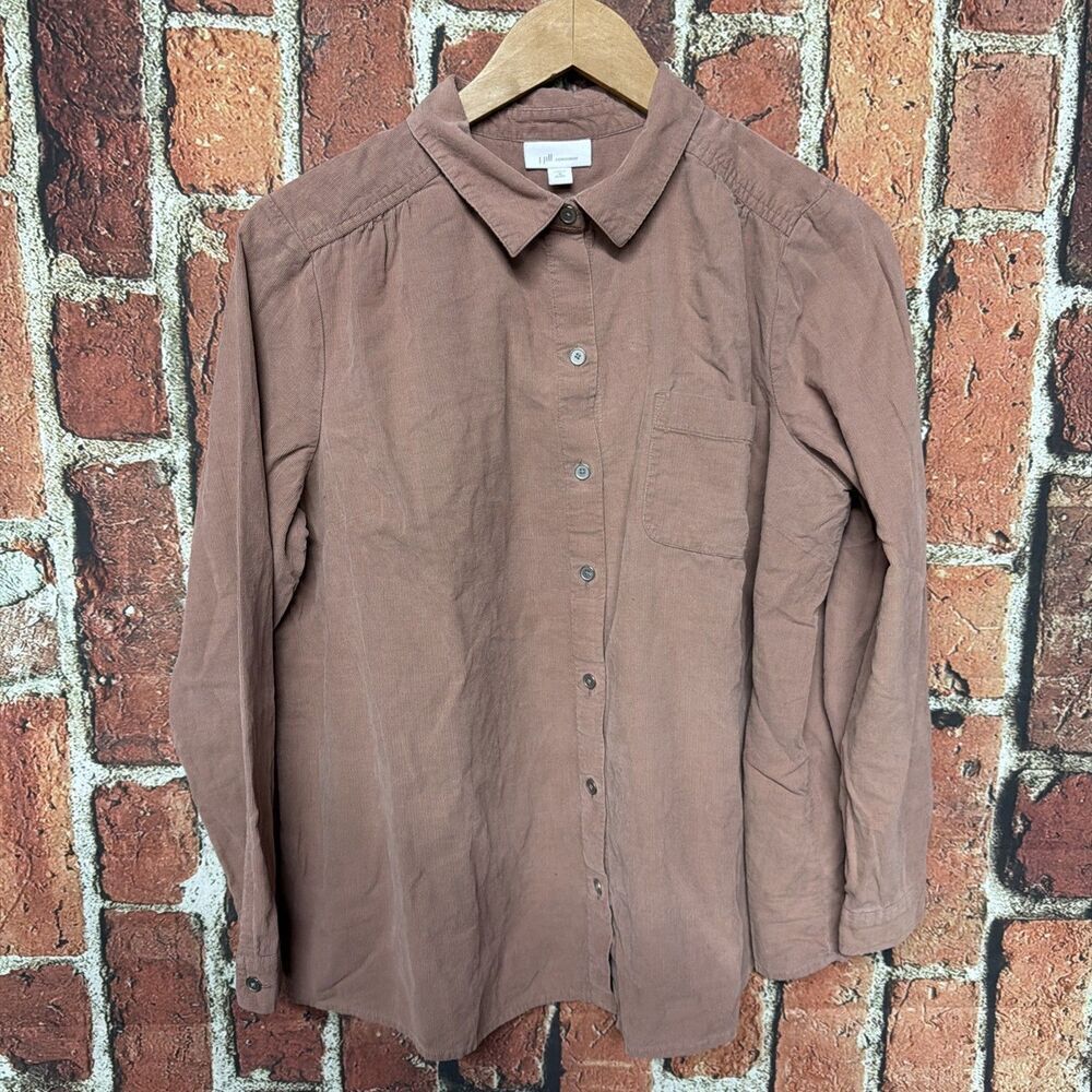 J Jill Corduroy Blouse Women's Medium Petite Pink Long Sleeve Button Up